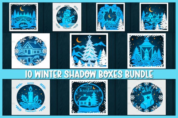 10 Christmas Shadow Box 3D SVG Assets