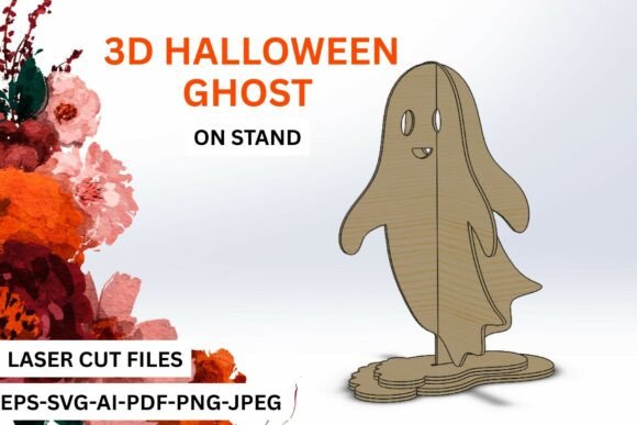 3D Interlocking Ghost on Stand SVG for Halloween Content