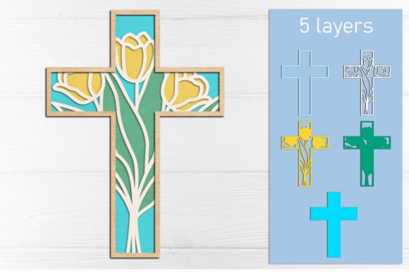 3D Layered Cross SVG: Laser Cutting Home Decor Asset
