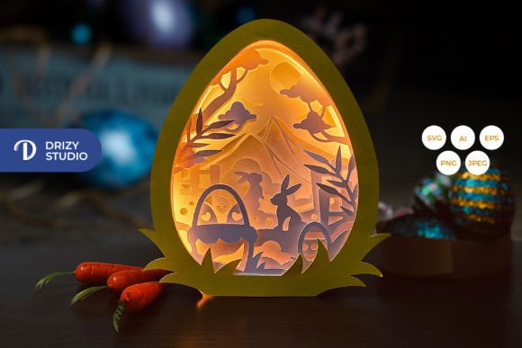 Easter Bunny on the Egg 3D SVG for Shadow Boxes