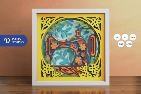 Floral Sewing Machine 3D SVG for Shadow Boxes