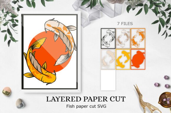 Koi Layered Paper Cut 3D SVG for Shadow Boxes