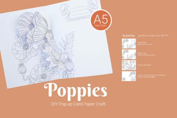 Poppies DIY Coloring Popup Card: 3D SVG & Paper Flowers