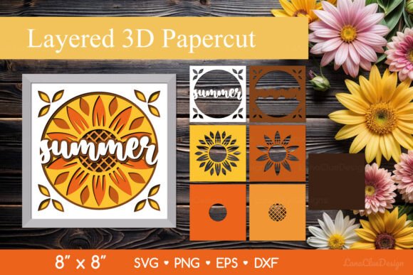 Summer with Sunflower 3D SVG for Shadow Boxes